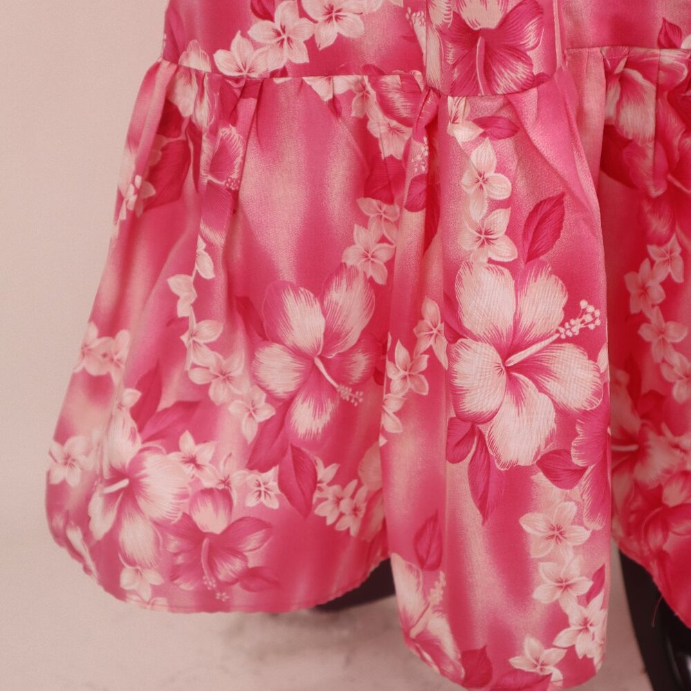🌺 Vtg Pink Floral Hawaiian Handmade Ruffled Caftan Maxi Dress MuuMuu Resort L - Picture 4 of 6